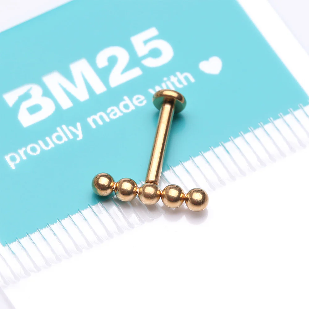 Implant Grade Titanium Golden Straight Beaded Ball Top Internally Threaded Labret Flat Back Stud - Image 4