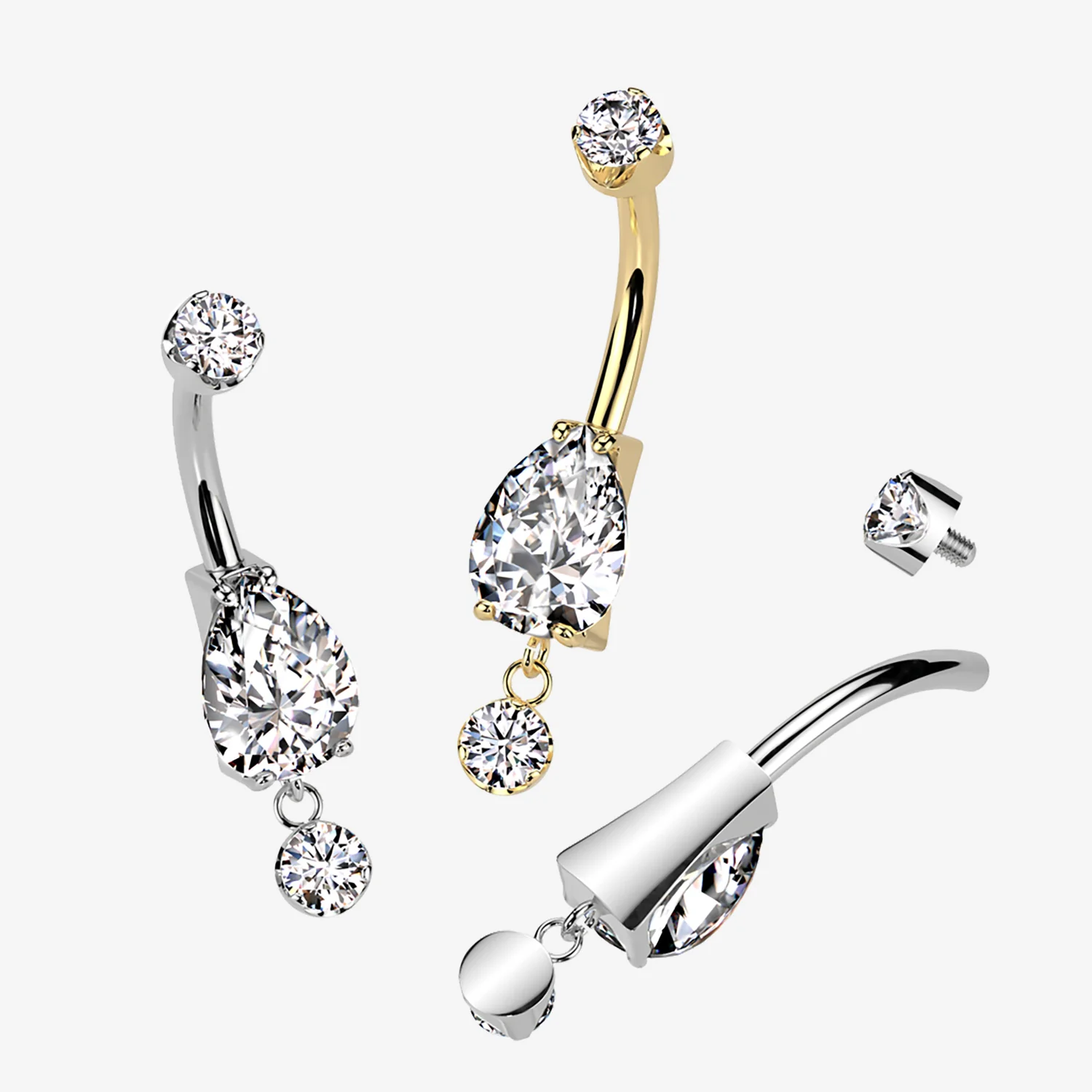 Implant Grade Titanium Golden Teardrop Sparkle Dangle Internally Threaded Belly Button Ring - Image 2