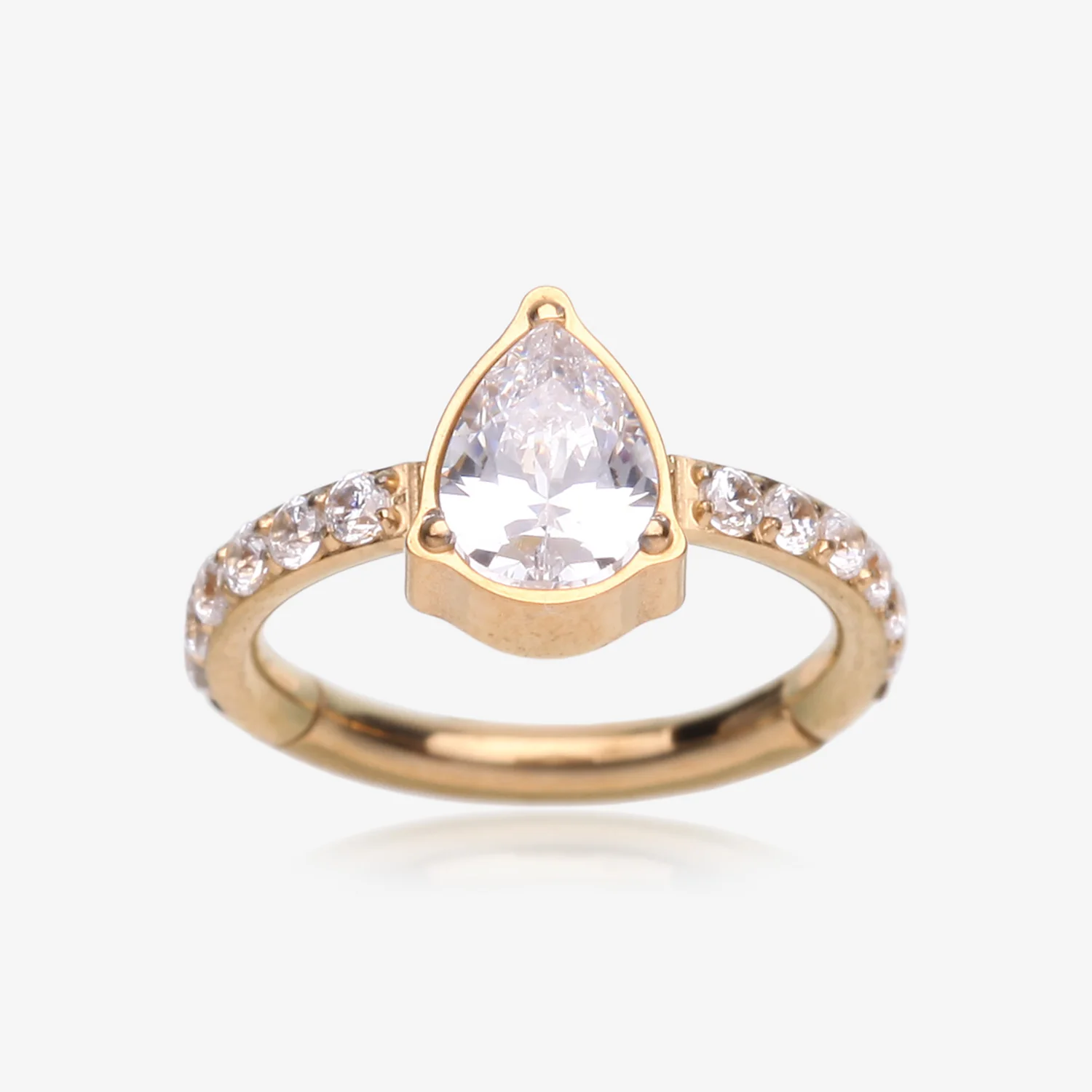 Implant Grade Titanium Golden Teardrop Sparkle Multi-Gem Rimmed Seamless Clicker Hoop Ring
