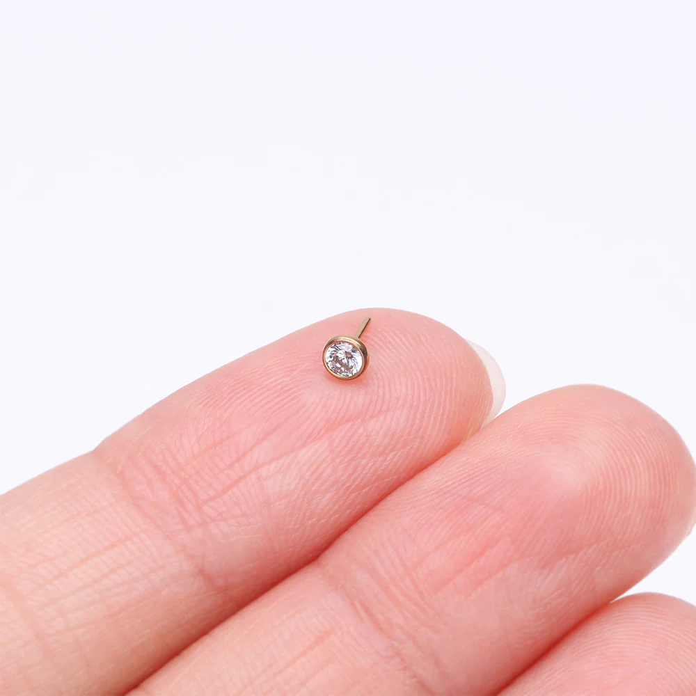 Implant Grade Titanium OneFit Threadless Golden Bezel Set Sparkle Gem Top Part - Image 3
