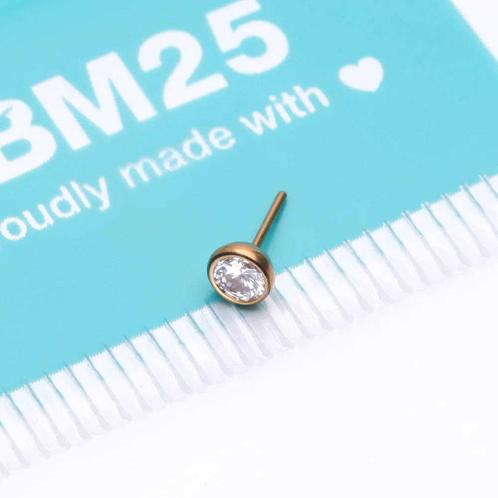 Implant Grade Titanium OneFit Threadless Golden Bezel Set Sparkle Gem Top Part - Image 4