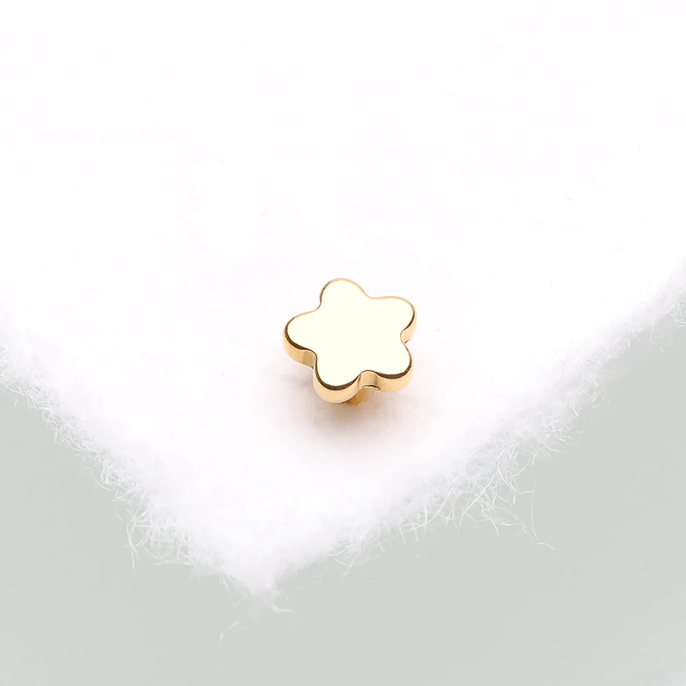 Implant Grade Titanium OneFit Threadless Golden Flower Base Flat Back Stud Labret Bar Part - Image 3