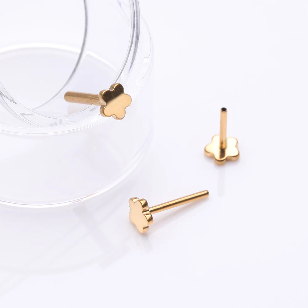 Implant Grade Titanium OneFit Threadless Golden Flower Base Flat Back Stud Labret Bar Part - Image 4
