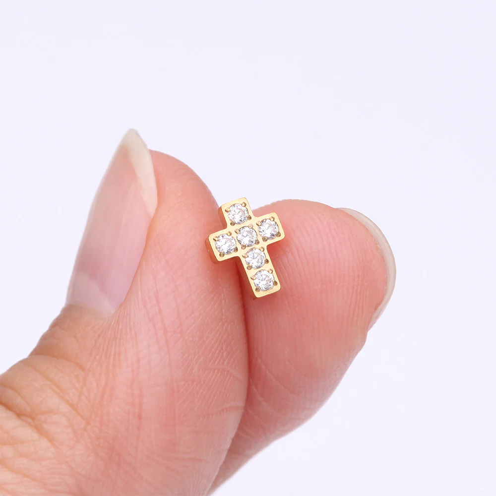 Implant Grade Titanium OneFit Threadless Golden Multi-Gem Cross Top Part - Image 3
