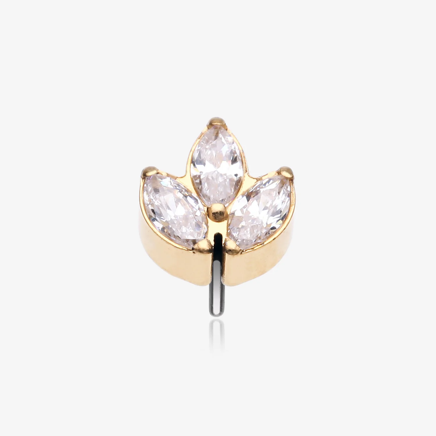 Implant Grade Titanium OneFit Threadless Golden Triple Marquise Sparkle Leaflet Top Part