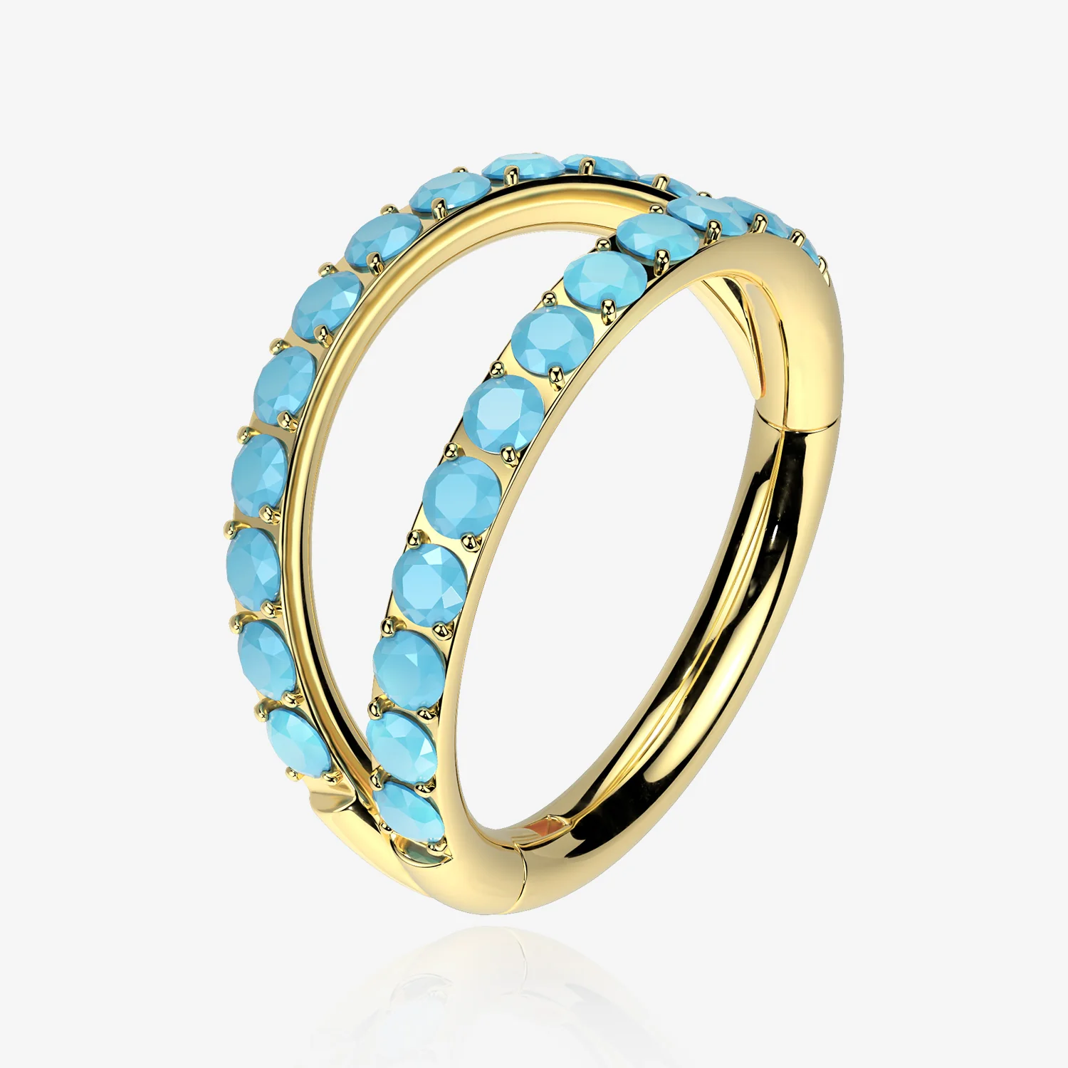 Implant Grade Titanium Golden Turquoise Double Lined Clicker Hoop Ring