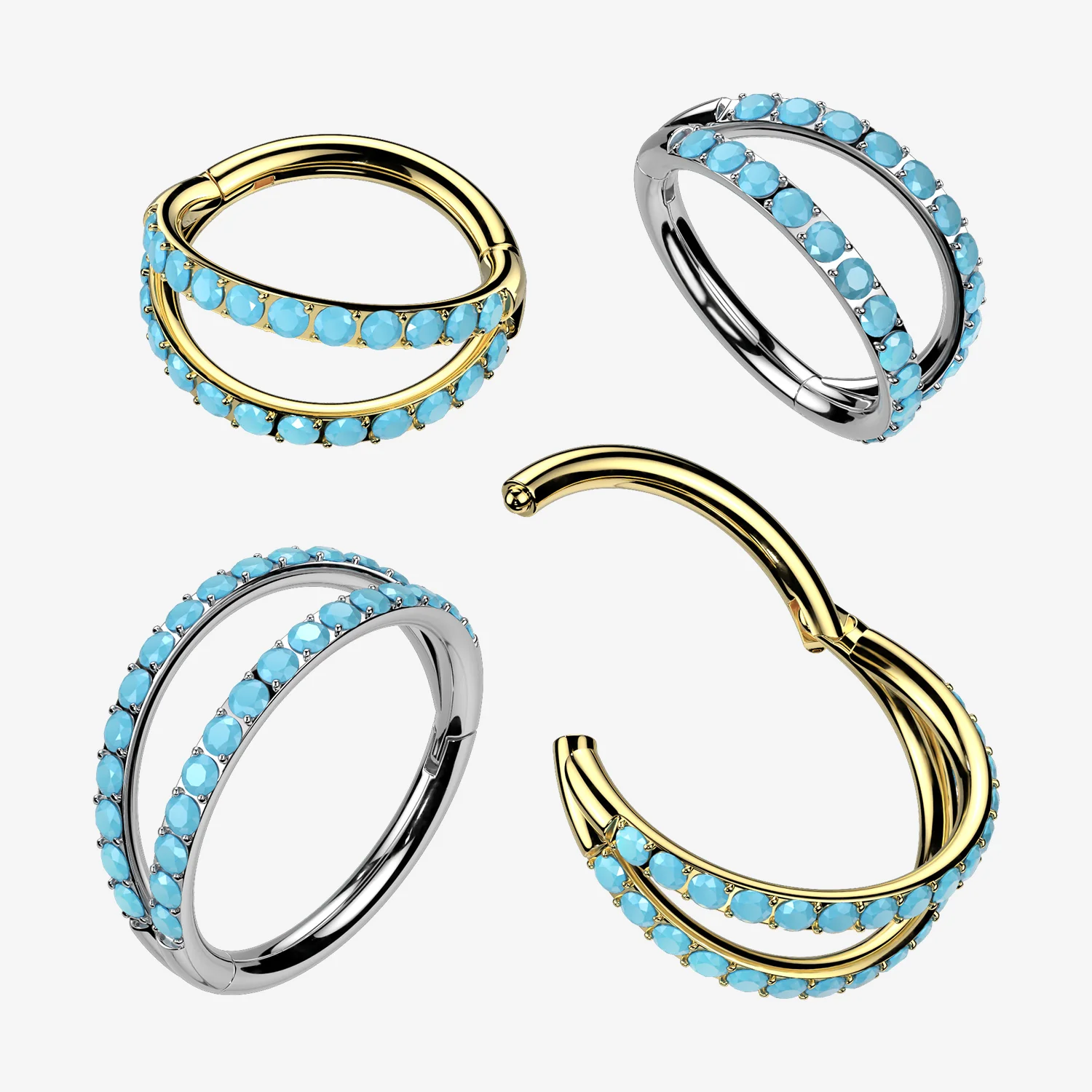 Implant Grade Titanium Golden Turquoise Double Lined Clicker Hoop Ring - Image 2
