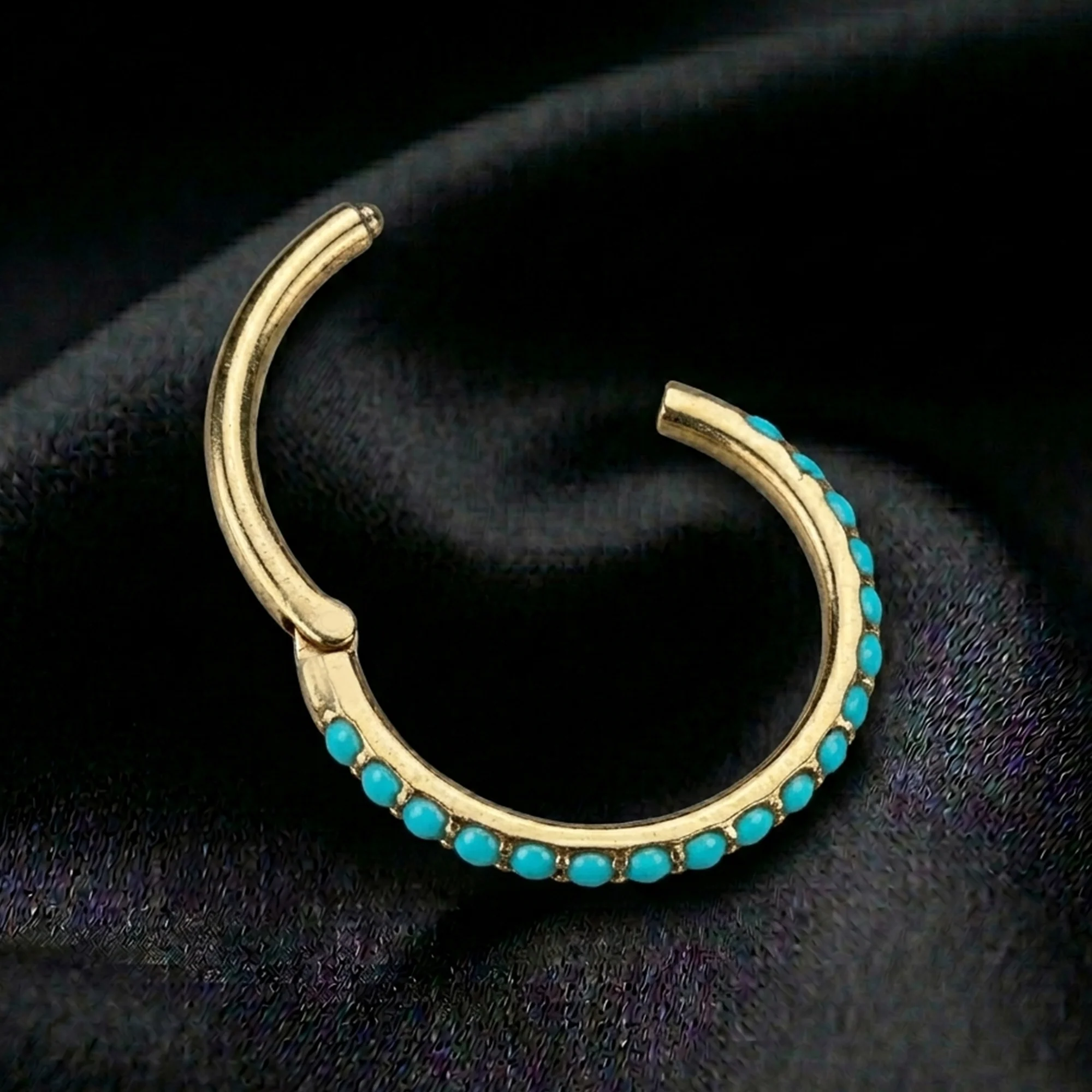 Implant Grade Titanium Golden Turquoise Edge Lined Clicker Hoop Ring - Image 3