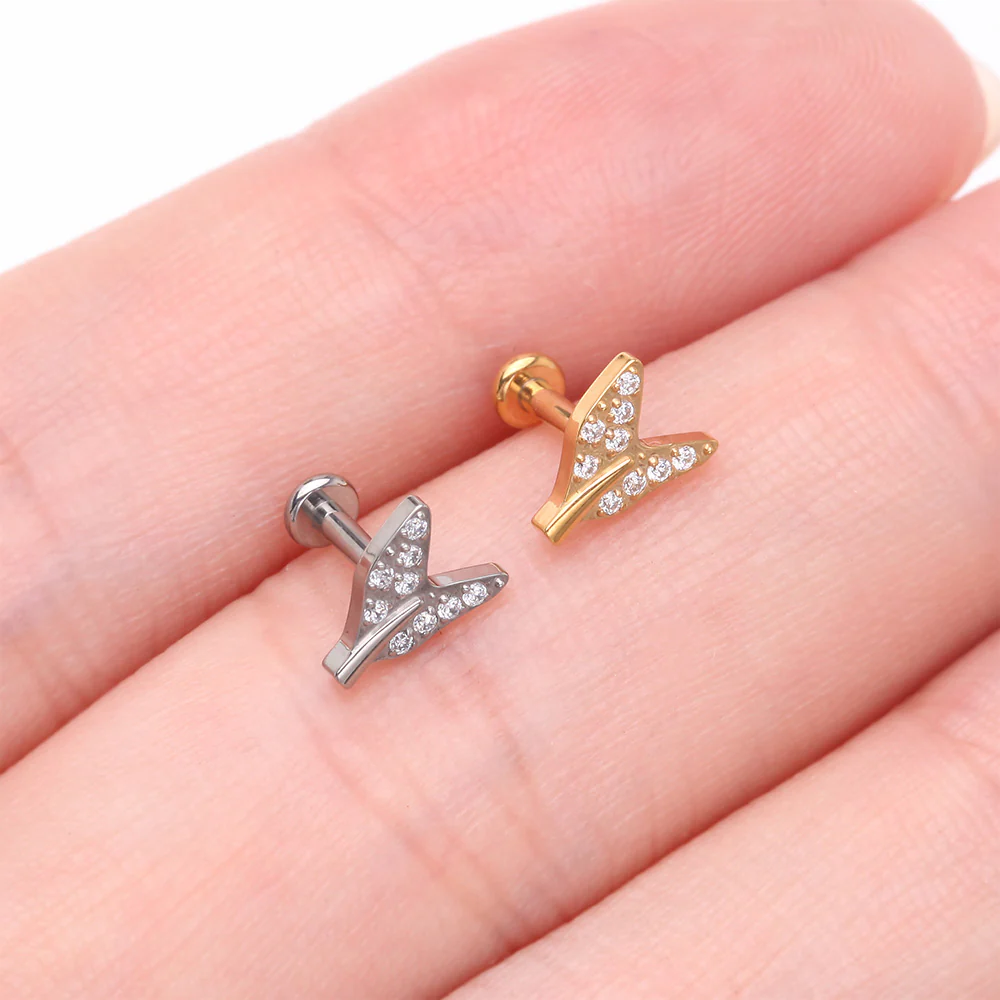 Implant Grade Titanium Golden Vintage Tail Sparkle Internally Threaded Labret - Image 4