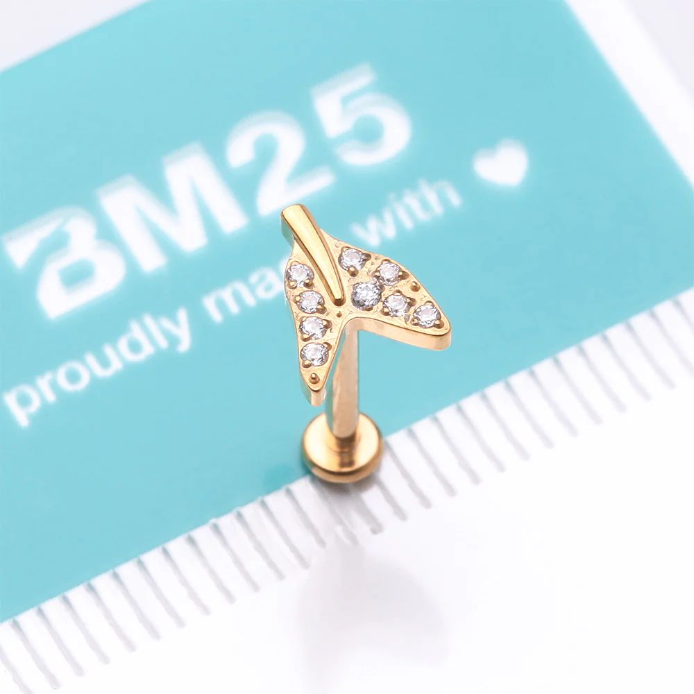 Implant Grade Titanium Golden Vintage Tail Sparkle Internally Threaded Labret - Image 5