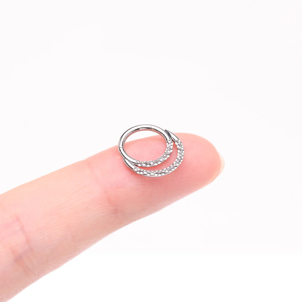 Implant Grade Titanium Hammered Accent Double Loop Clicker Hoop Ring - Image 3