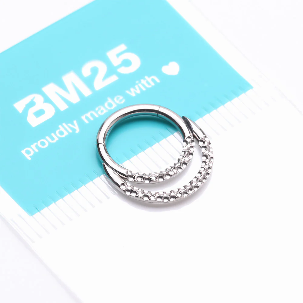 Implant Grade Titanium Hammered Accent Double Loop Clicker Hoop Ring - Image 5