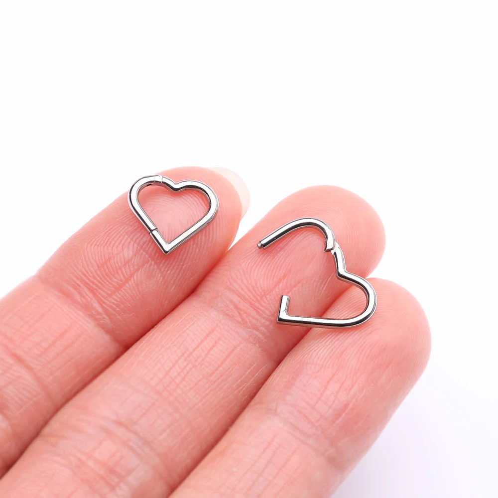 Implant Grade Titanium Heart Basic Geometric Clicker Hoop Ring - Image 3