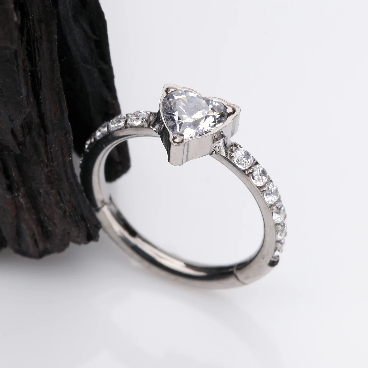 Implant Grade Titanium Heart Sparkle Multi-Gem Rimmed Seamless Clicker Hoop Ring - Image 2