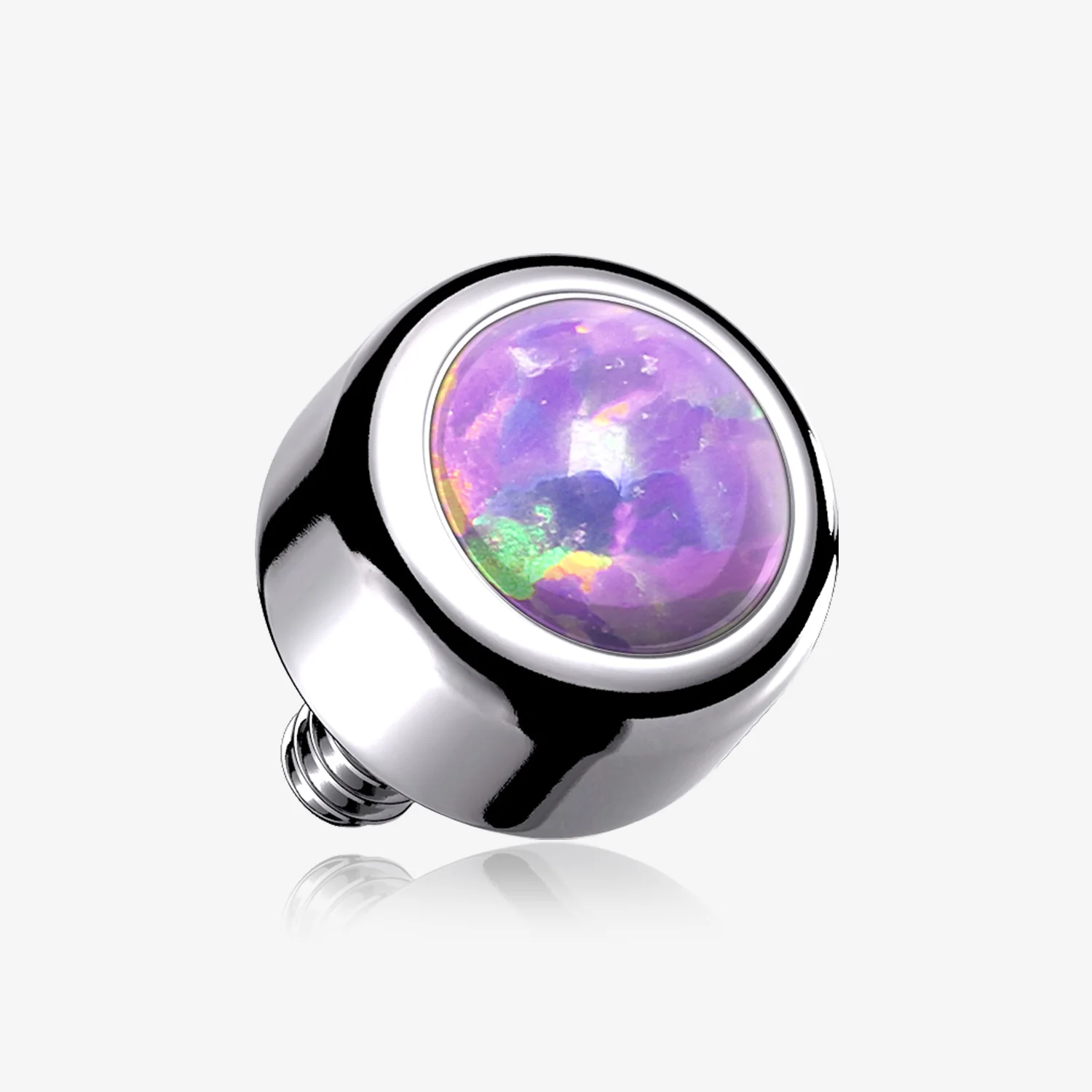 Implant Grade Titanium Internally Threaded Bezel Set Fire Opal Part