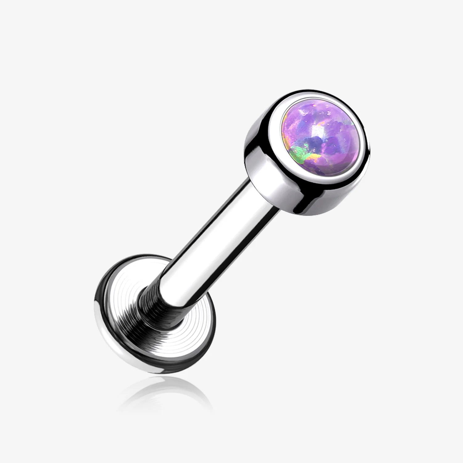 Implant Grade Titanium Internally Threaded Bezel Set Gem Ball Top Labret
