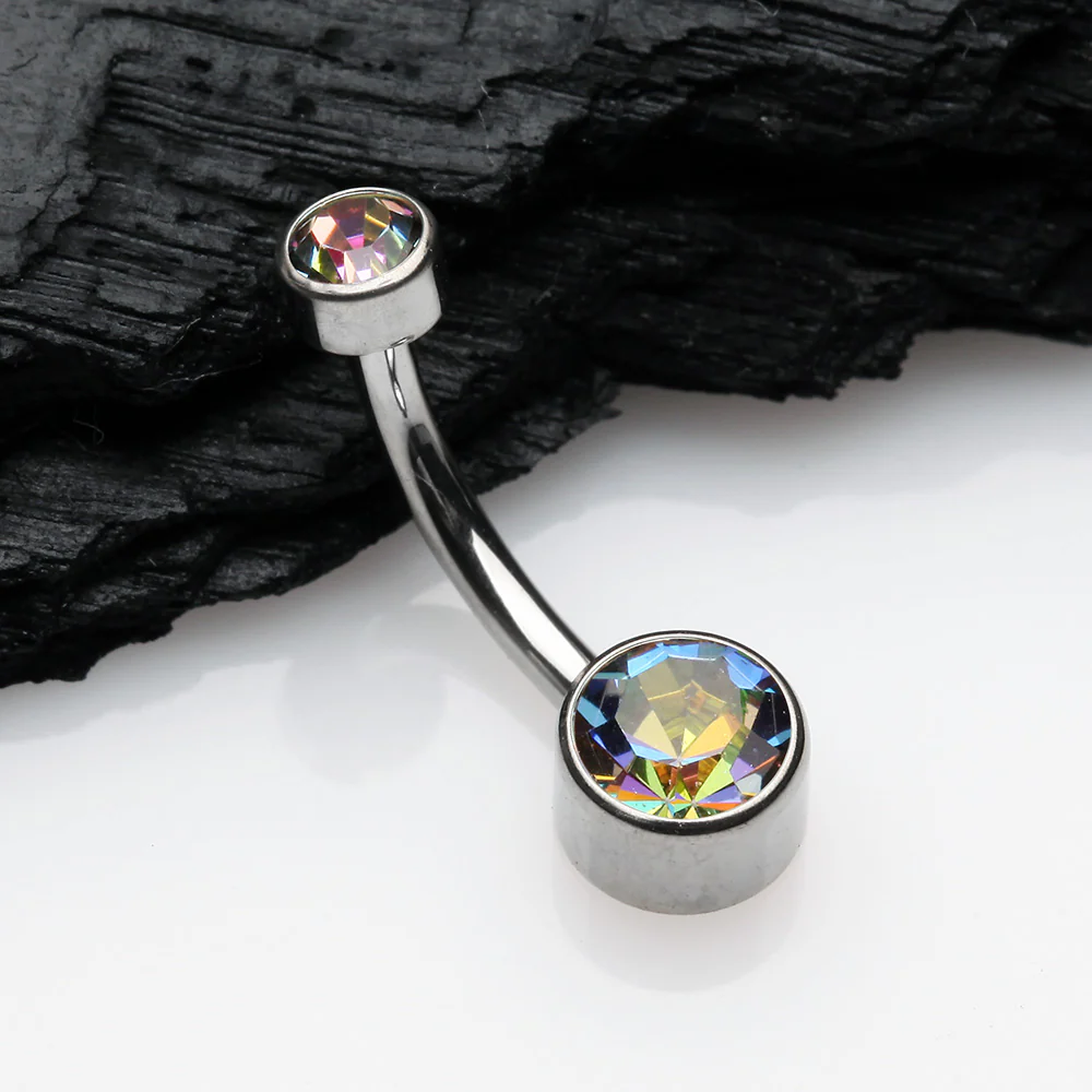 Implant Grade Titanium Internally Threaded Bezel Set Gem Belly Button Ring - Image 3