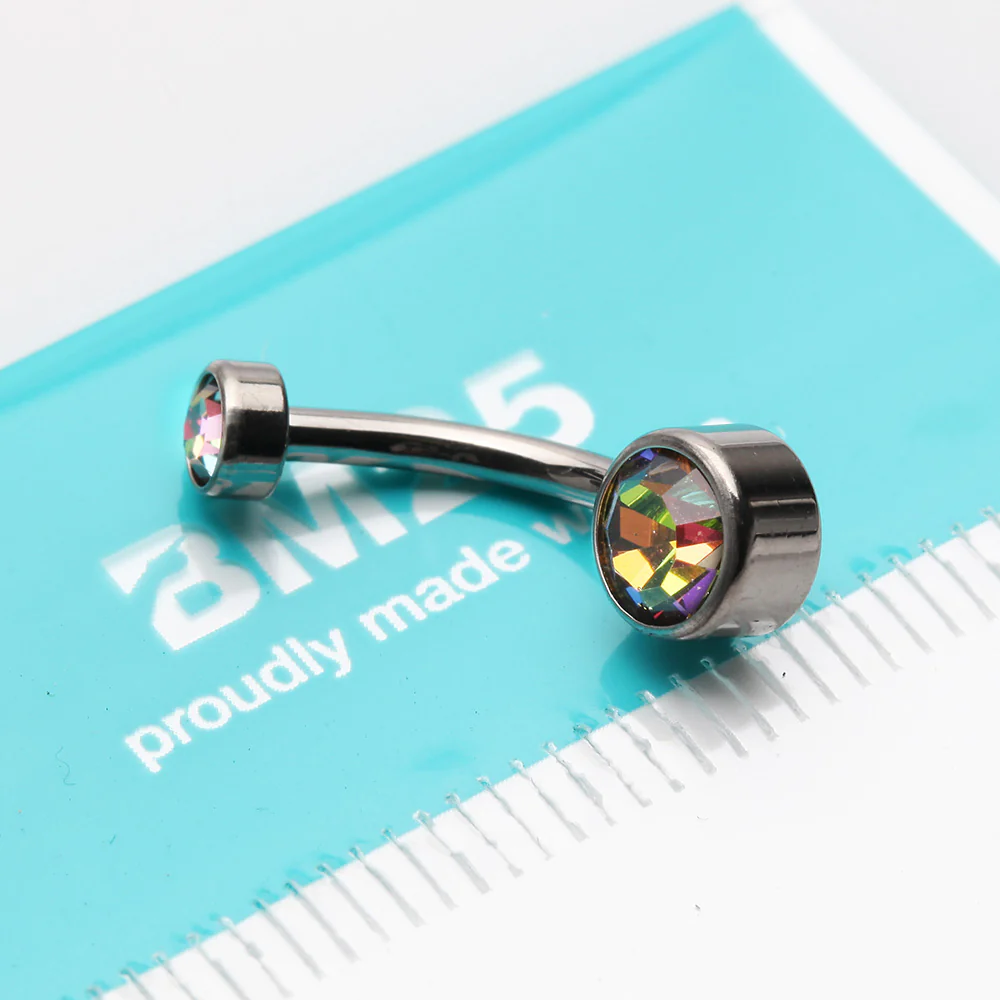 Implant Grade Titanium Internally Threaded Bezel Set Gem Belly Button Ring - Image 5