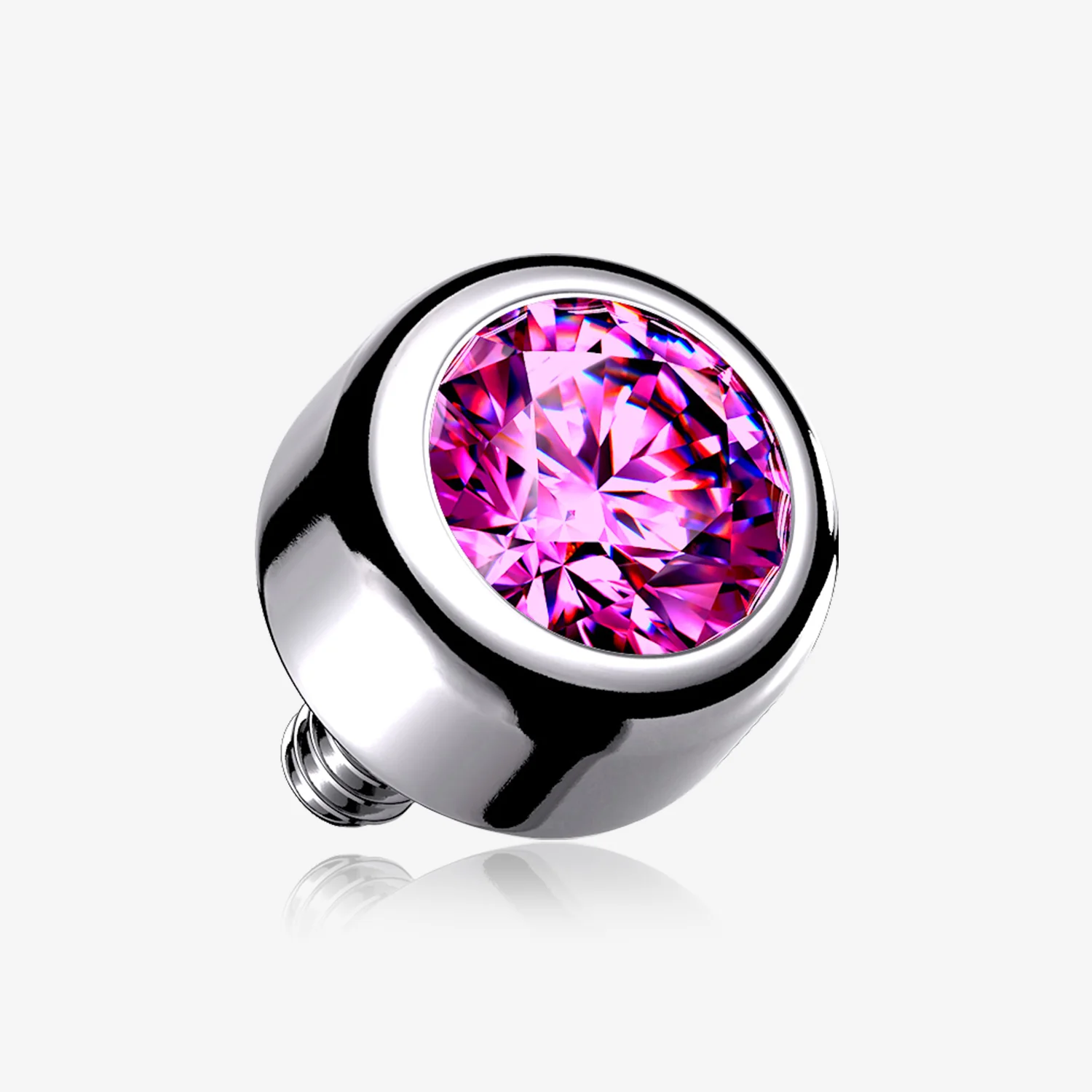 Implant Grade Titanium Internally Threaded Bezel Set Round Swarovski Crystal Part