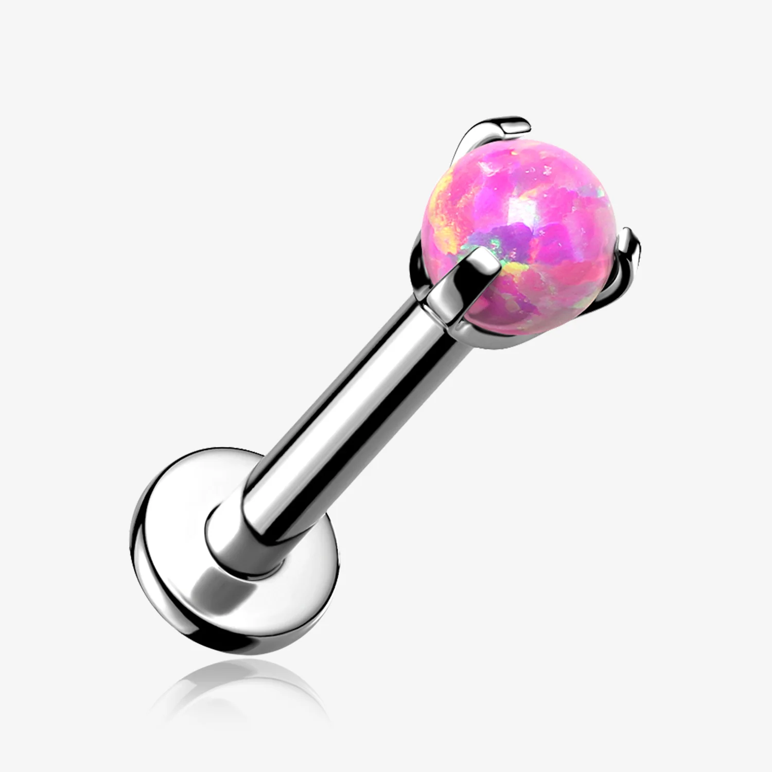 Implant Grade Titanium Internally Threaded Fire Opal Ball Claw Prong Set Labret