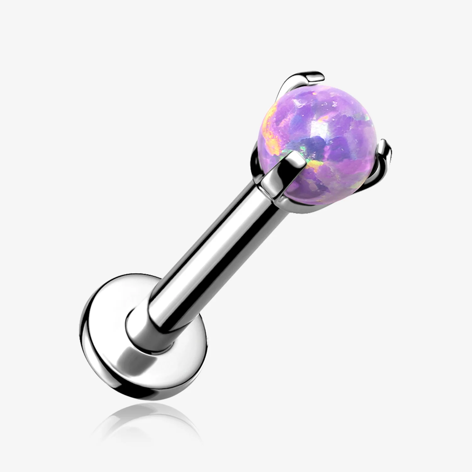 Implant Grade Titanium Internally Threaded Fire Opal Ball Claw Prong Set Labret