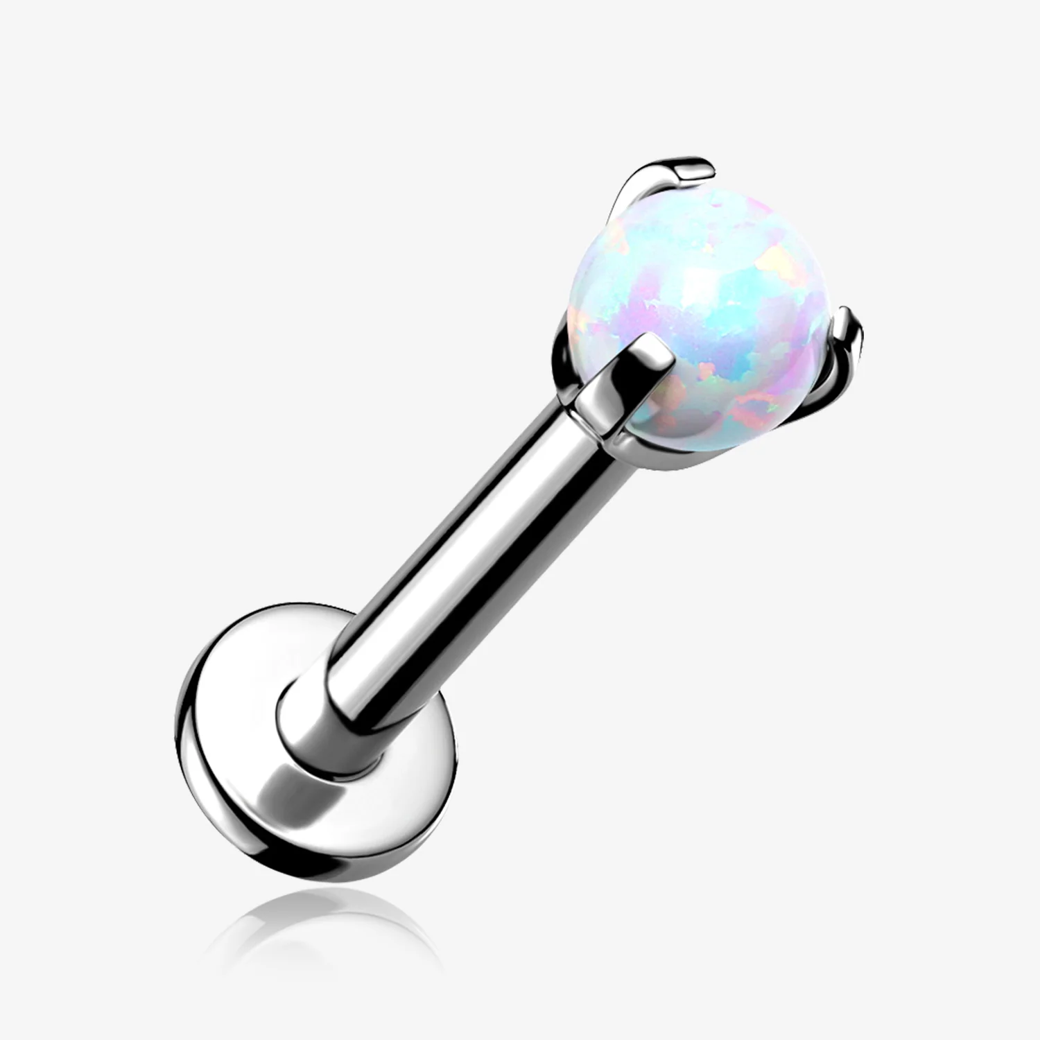 Implant Grade Titanium Internally Threaded Fire Opal Ball Claw Prong Set Labret