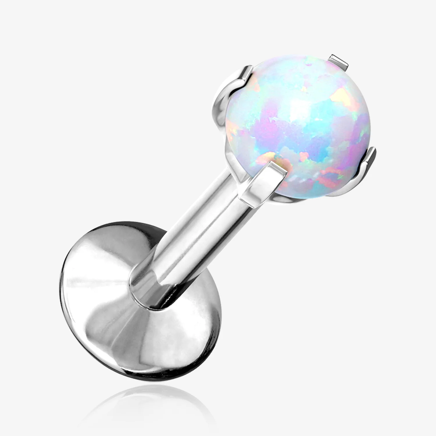 Implant Grade Titanium Internally Threaded Fire Opal Sparkle Prong Set Labret