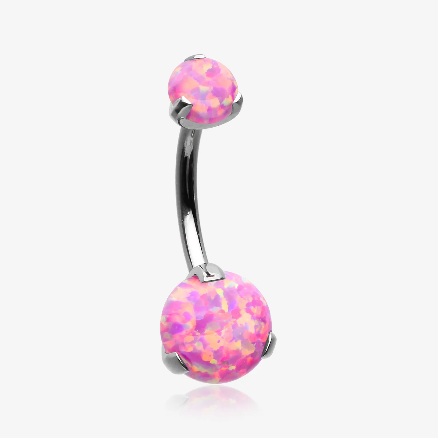 Implant Grade Titanium Internally Threaded Opal Prong Belly Button Ring
