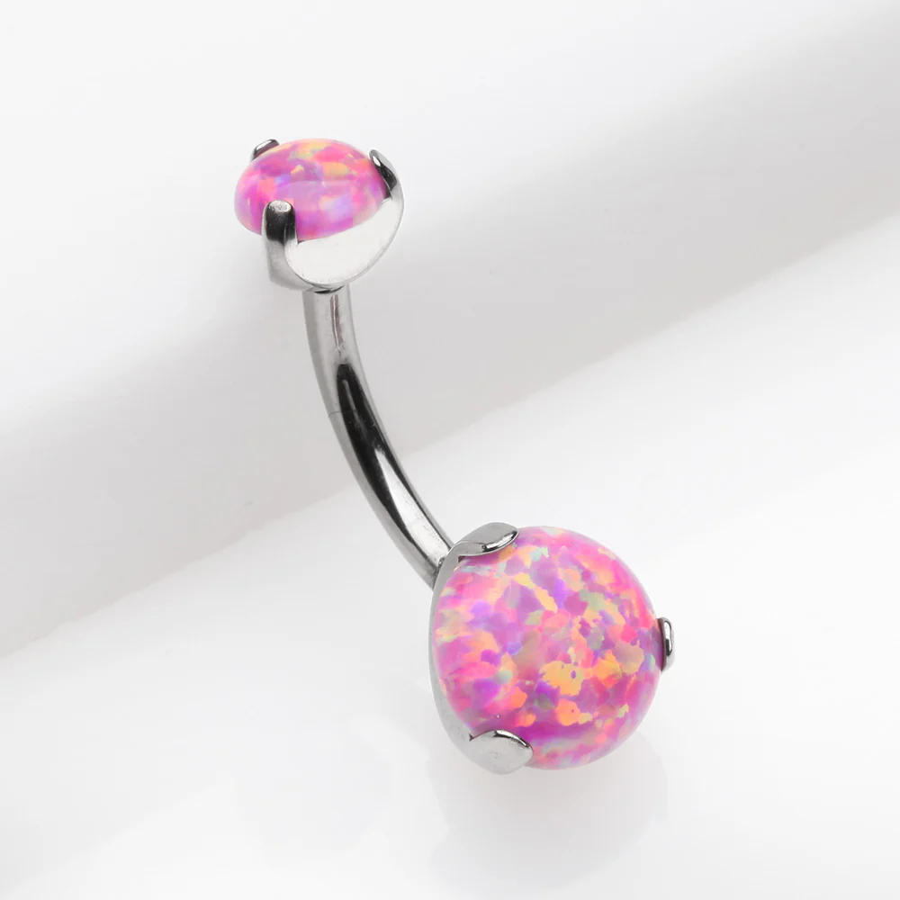 Implant Grade Titanium Internally Threaded Opal Prong Belly Button Ring - Image 3