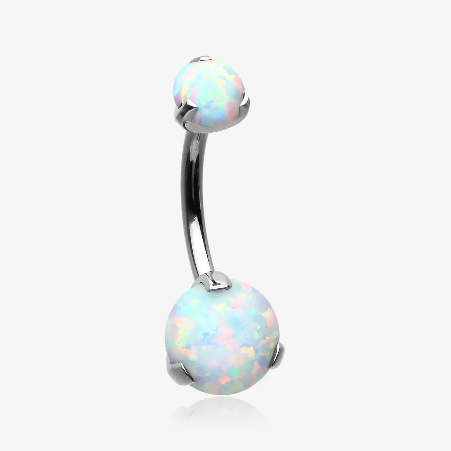 Implant Grade Titanium Internally Threaded Opal Prong Belly Button Ring