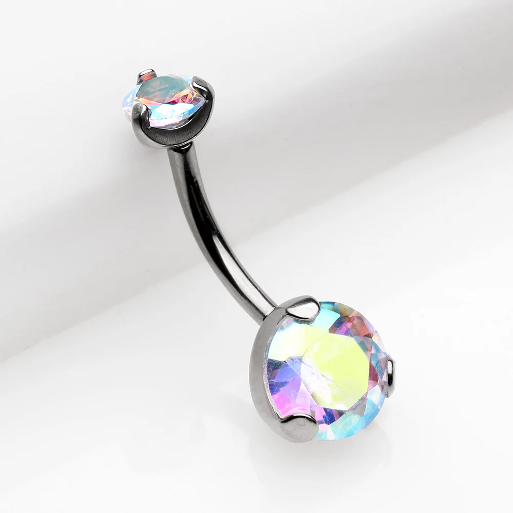 Implant Grade Titanium Internally Threaded Prong Set Belly Button Ring - Image 3