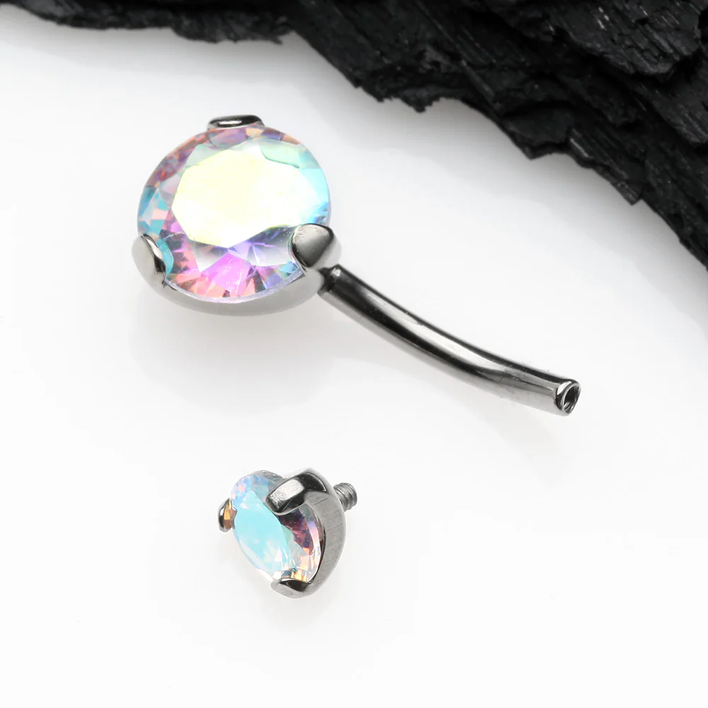 Implant Grade Titanium Internally Threaded Prong Set Belly Button Ring - Image 4