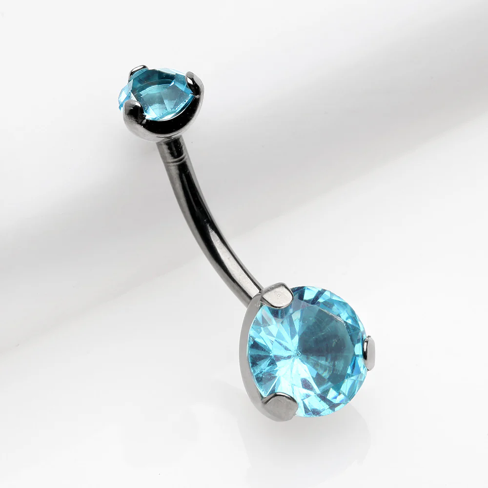 Implant Grade Titanium Internally Threaded Prong Set Belly Button Ring - Image 3