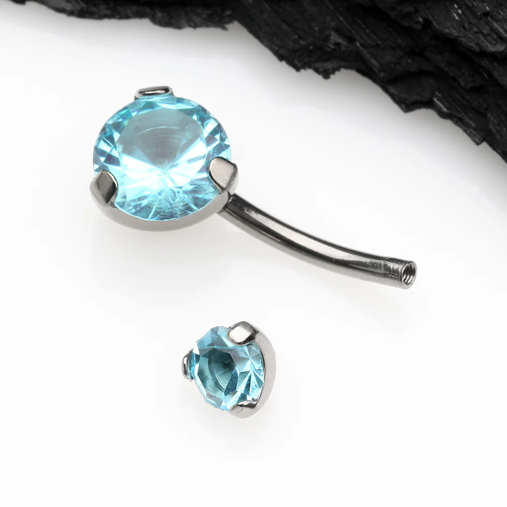 Implant Grade Titanium Internally Threaded Prong Set Belly Button Ring - Image 4