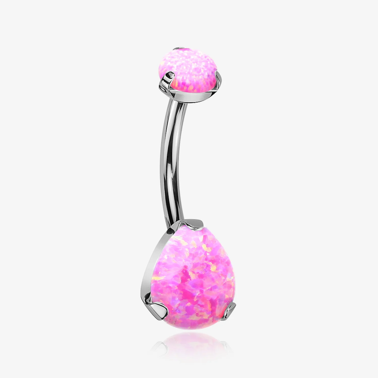 Implant Grade Titanium Internally Threaded Teardrop Opal Prong Belly Button Ring