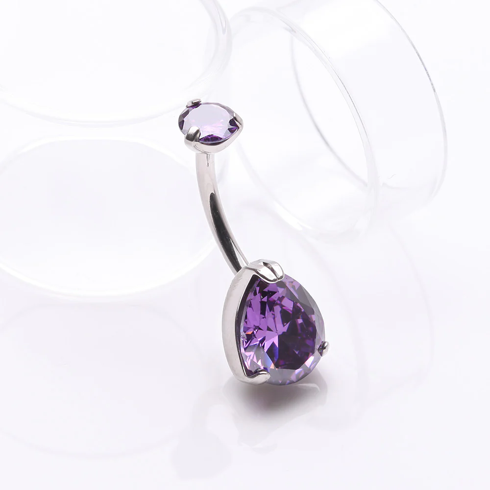 Implant Grade Titanium Internally Threaded Teardrop Prong Set Belly Button Ring - Image 3