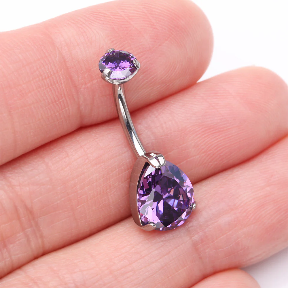Implant Grade Titanium Internally Threaded Teardrop Prong Set Belly Button Ring - Image 4
