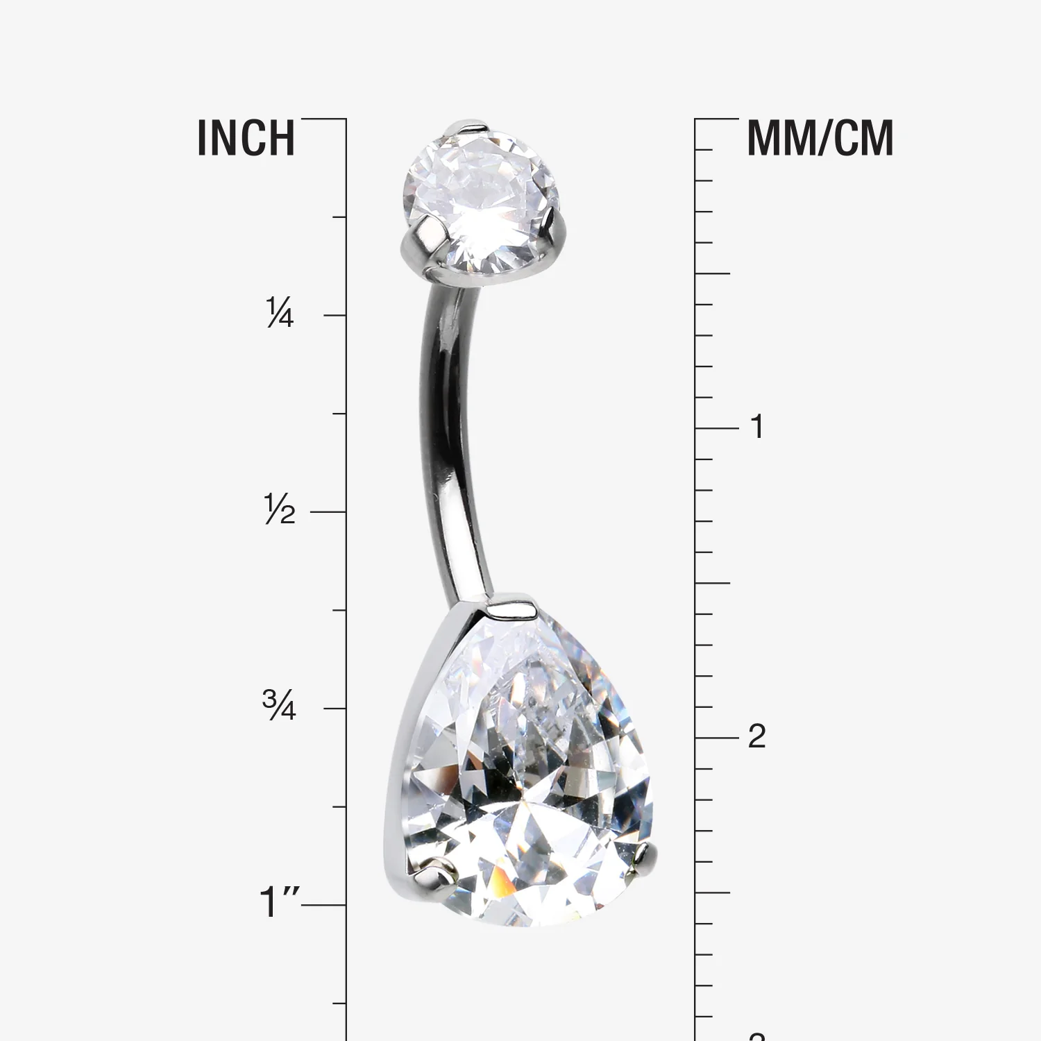 Implant Grade Titanium Internally Threaded Teardrop Prong Set Belly Button Ring - Image 2