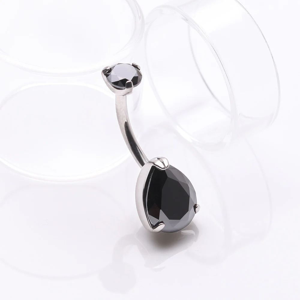 Implant Grade Titanium Internally Threaded Teardrop Prong Set Belly Button Ring - Image 3