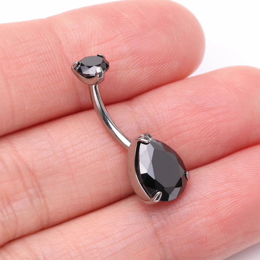 Implant Grade Titanium Internally Threaded Teardrop Prong Set Belly Button Ring - Image 4