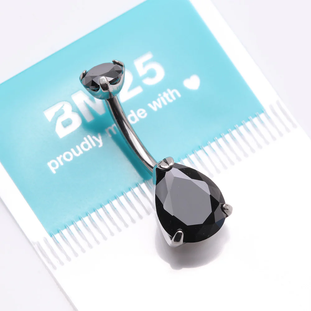 Implant Grade Titanium Internally Threaded Teardrop Prong Set Belly Button Ring - Image 5