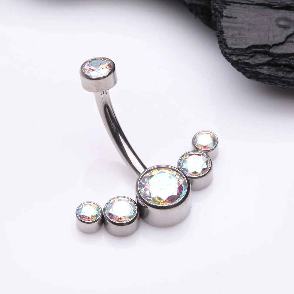 Implant Grade Titanium Journey Curve Sparkle Internally Threaded Belly Button Ring - Image 3