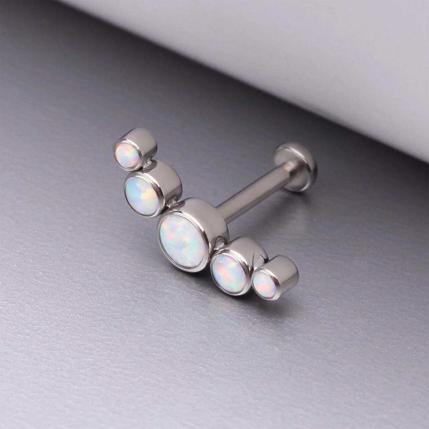 Implant Grade Titanium Journey Fire Opal Curve Top Internally Threaded Flat Back Stud Labret - Image 2