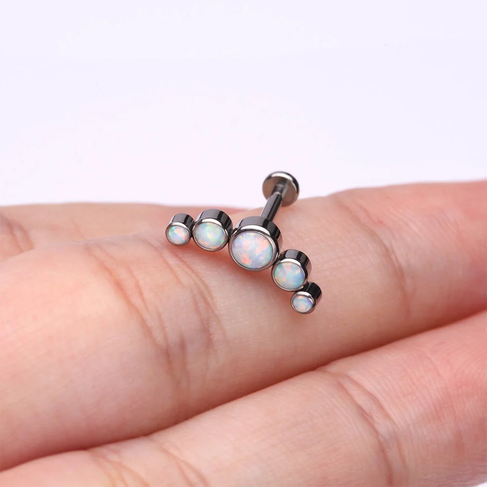 Implant Grade Titanium Journey Fire Opal Curve Top Internally Threaded Flat Back Stud Labret - Image 3