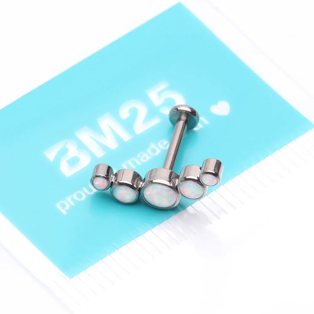 Implant Grade Titanium Journey Fire Opal Curve Top Internally Threaded Flat Back Stud Labret - Image 4