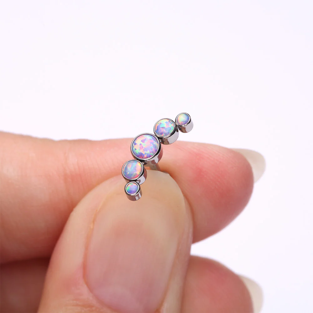 Implant Grade Titanium Journey Fire Opal Curve Top Internally Threaded Flat Back Stud Labret - Image 3