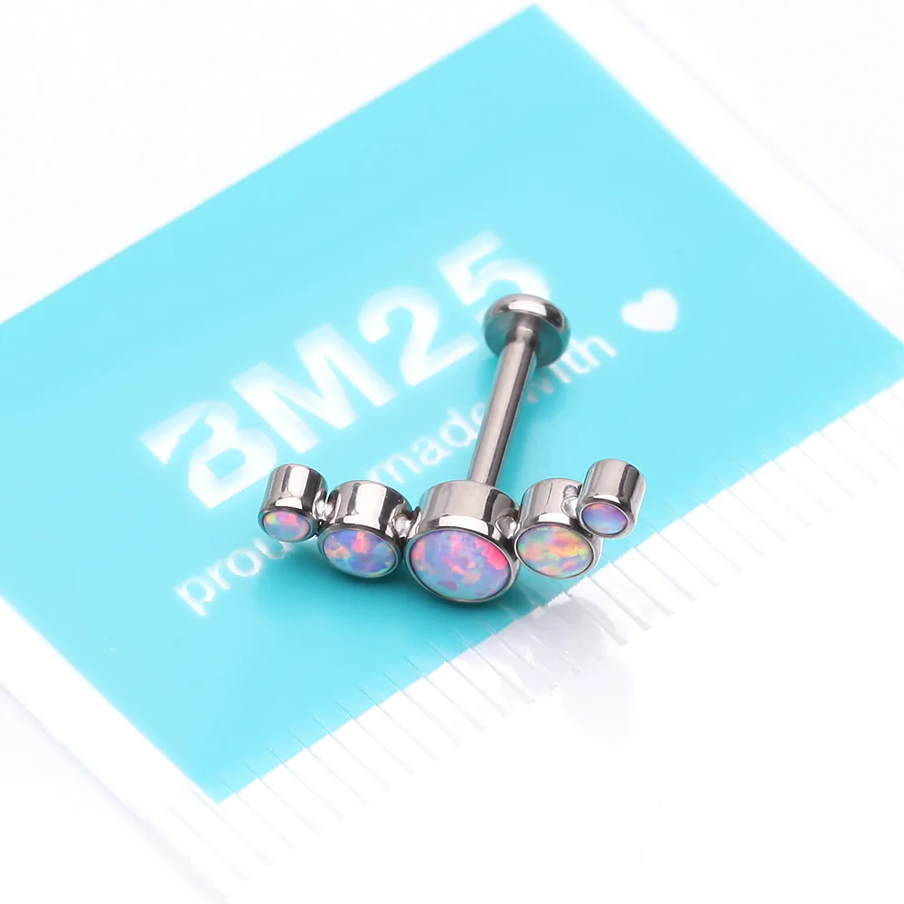 Implant Grade Titanium Journey Fire Opal Curve Top Internally Threaded Flat Back Stud Labret - Image 4