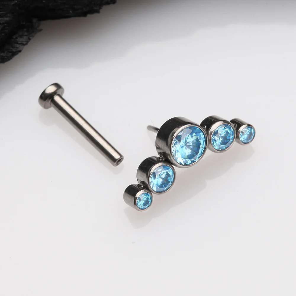 Implant Grade Titanium OneFit Threadless Journey Sparkle Curve Top Flat Back Stud Labret - Image 3