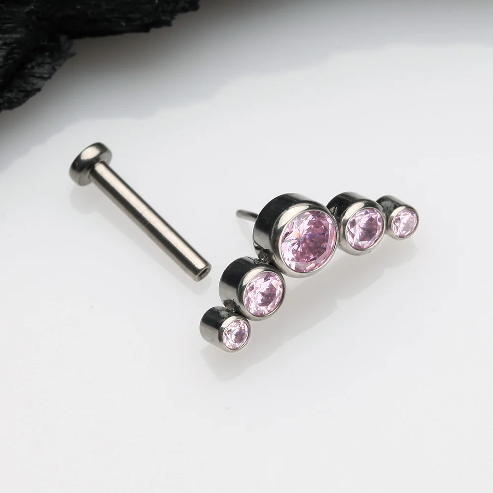Implant Grade Titanium OneFit Threadless Journey Sparkle Curve Top Flat Back Stud Labret - Image 3