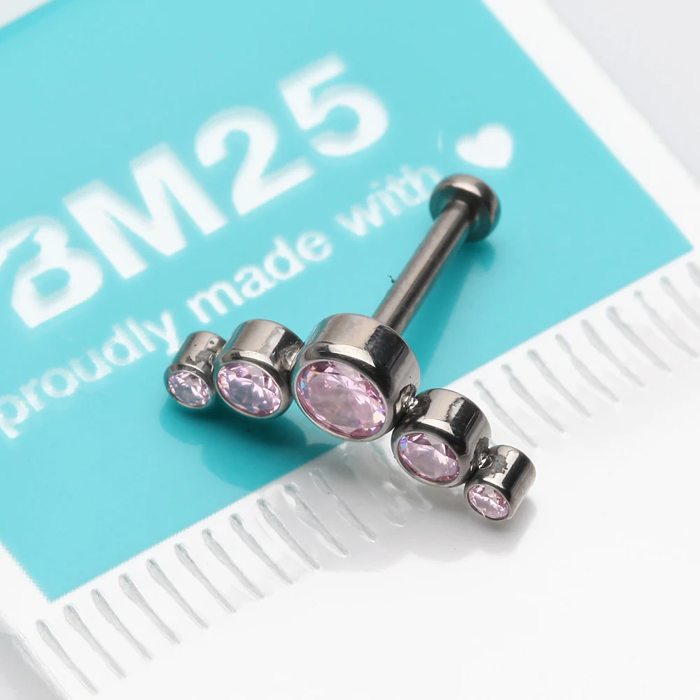Implant Grade Titanium OneFit Threadless Journey Sparkle Curve Top Flat Back Stud Labret - Image 4
